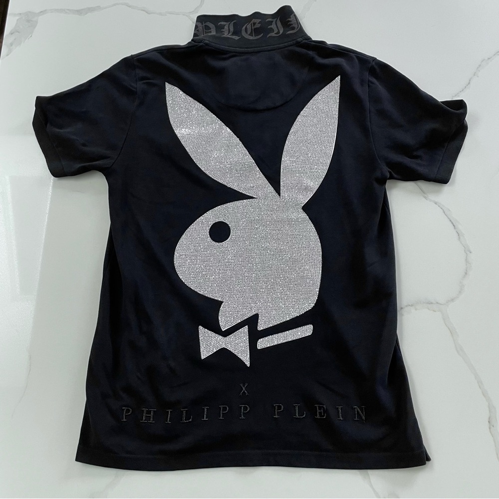 RARE Philipp Plein x Playboy Rhinestone Playboy Bunny Polo Shirt